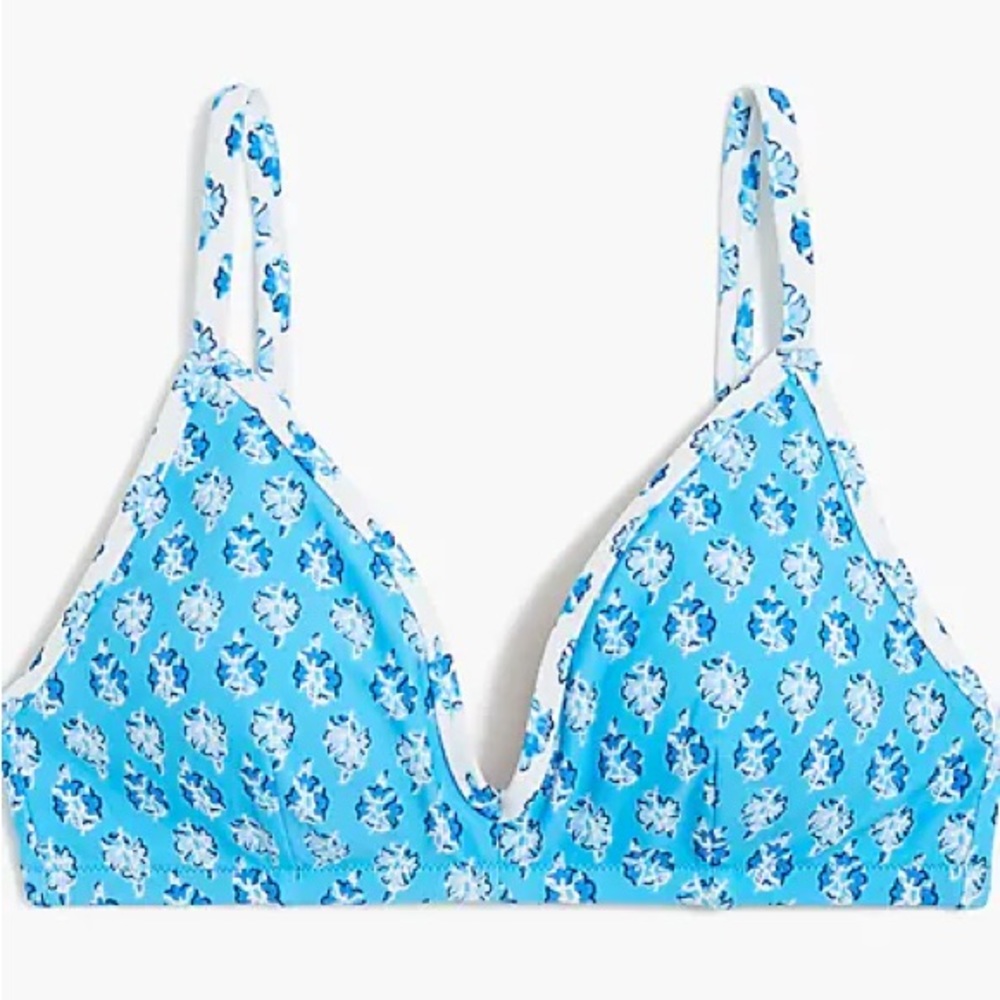 NWT J. Crew floral French bikini top with contrast trim